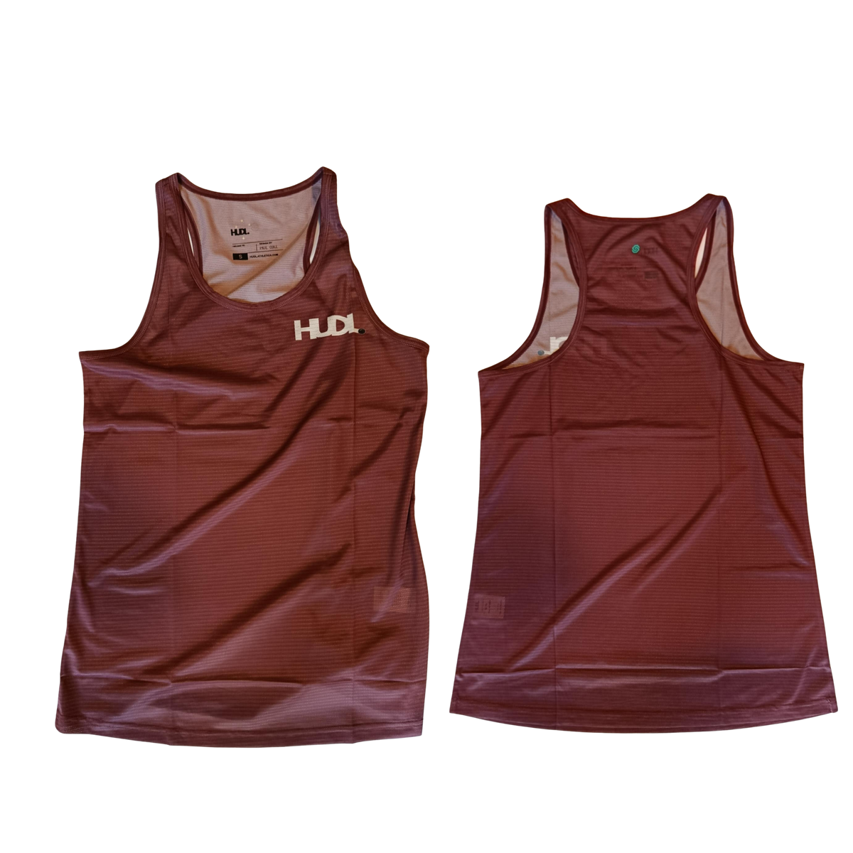 Back and Front HUDL women's scoop neck squash training top – XTPro fabric, breathable racer-back design in Red