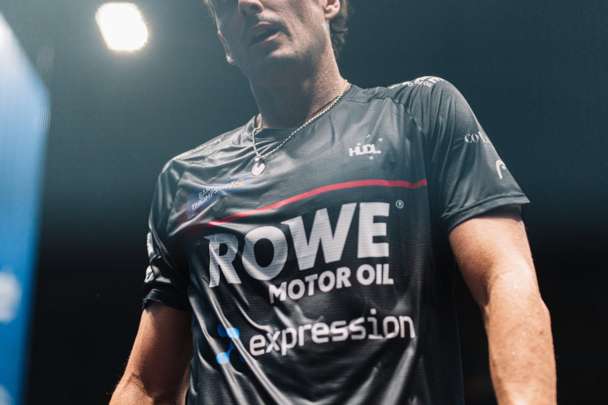 Close up pf Paul Coll in his  black Tournament shirt